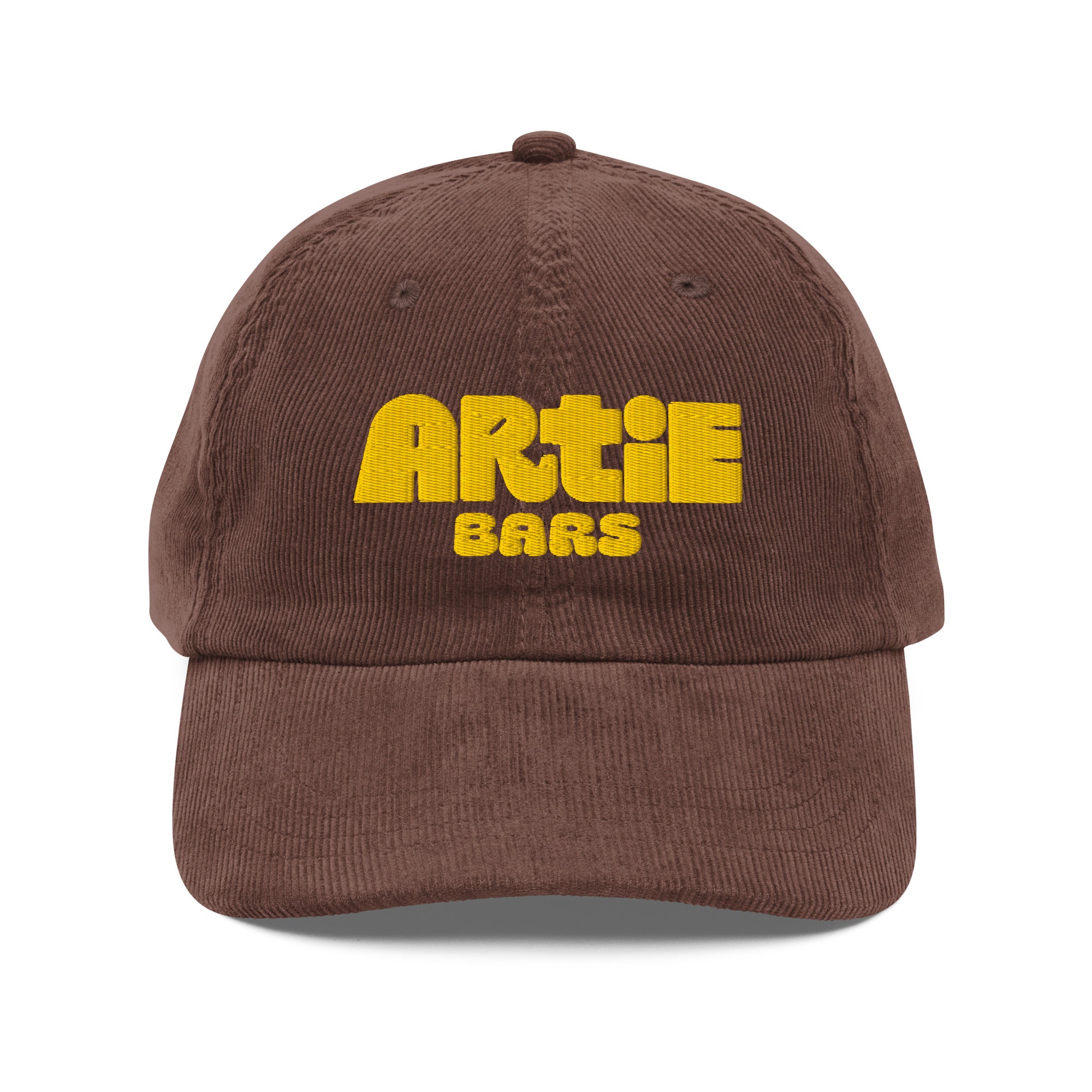 cotton corduroy cap, embroidered cap, adjustable strap hat, old-school cap, retro style hat, soft cotton cap, comfortable corduroy cap, vintage-inspired cap, gold buckle cap, sun protection cap, casual everyday hat, trendy corduroy hat, classic embroidered hat, stylish cap for all-day wear, Artie Bars Cap, Artie Bars Merch







